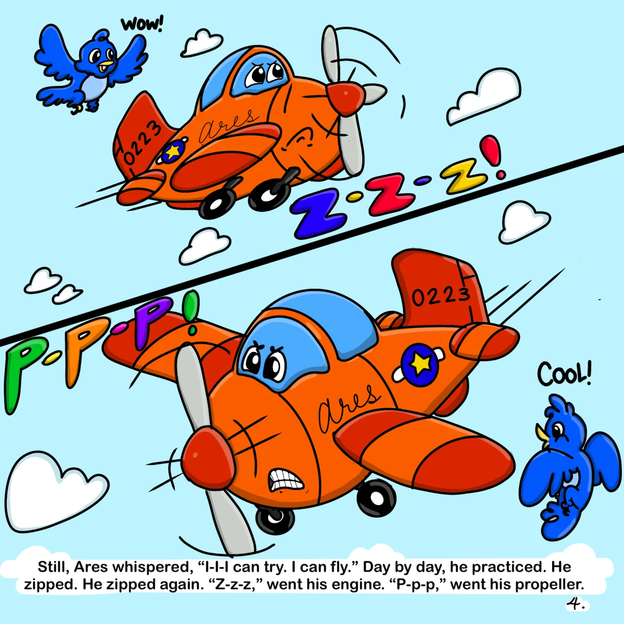 Original page 4: Ares practicing flying